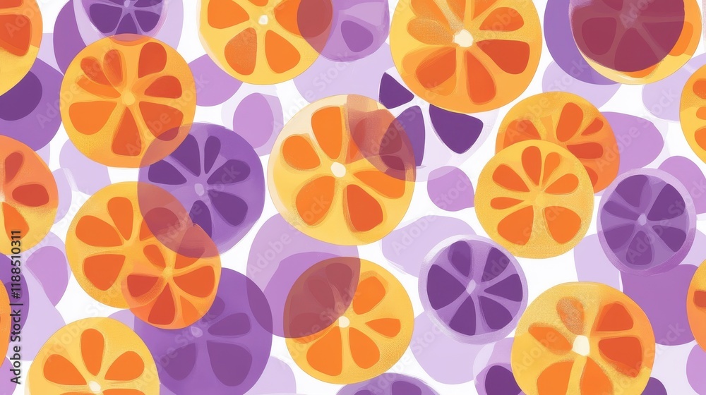 A Vibrant Citrus Fruit Slice Pattern with Abstract Orange and Purple Hues A Vibrant Citrus Fruit Slice Pattern with Abstract Orange and Purple Hues