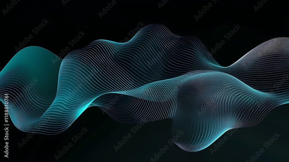 Abstract wavy lines on dark background. Possible use Digital art, graphic design, abstract concept Abstract wavy lines on dark background. Possible use Digital art, graphic design, abstract concept
