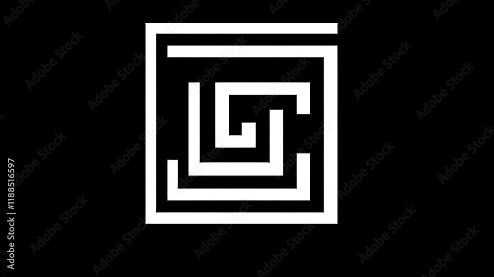 Abstract Square Maze Design In Black And White