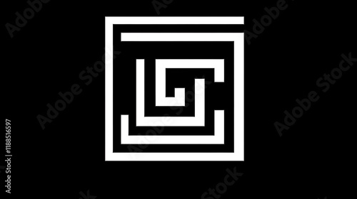 Obraz na płótnie Abstract Square Maze Design In Black And White w salonie