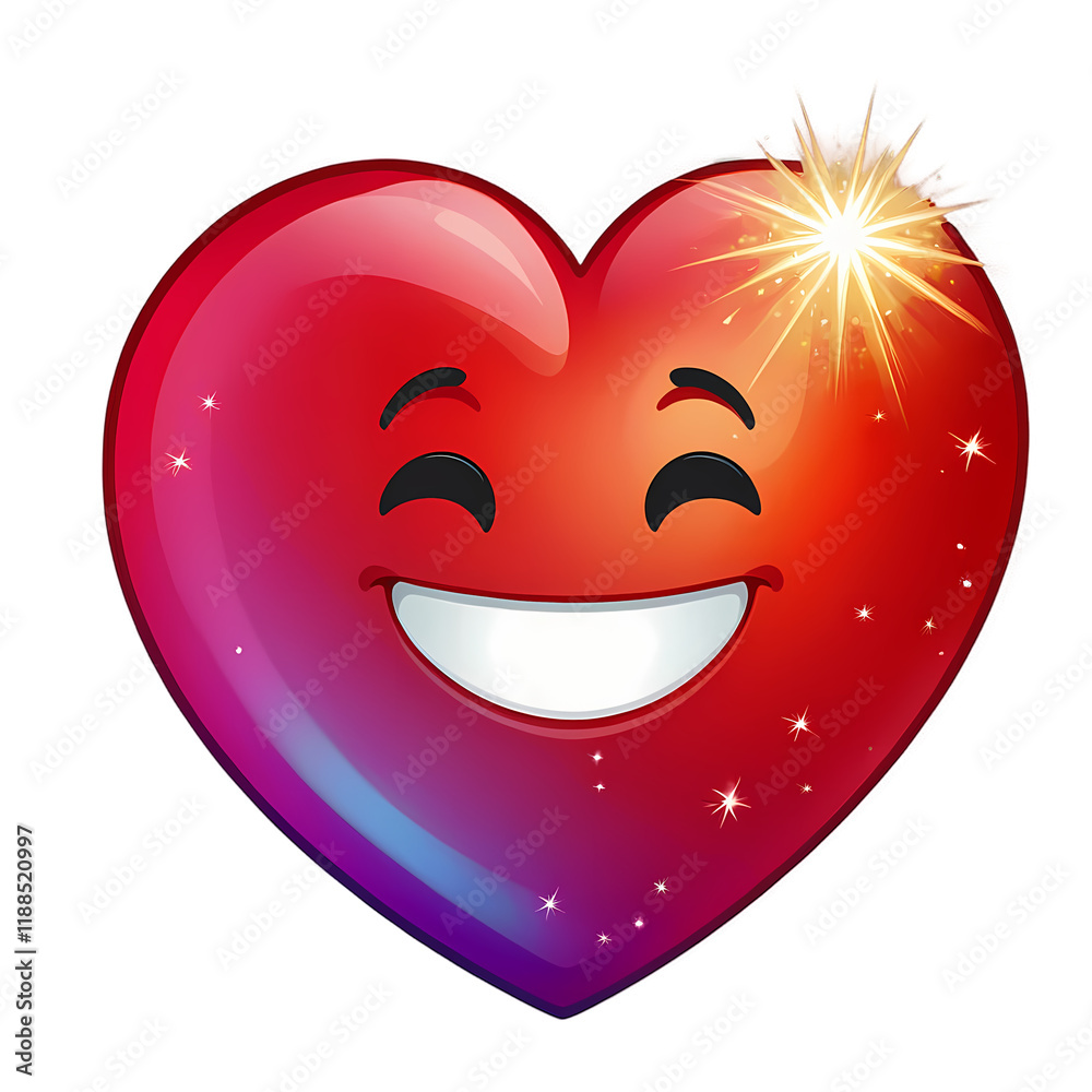 Happy Heart with Sparkler: A vibrant, glossy heart-shaped emoticon beams with joy, adorned with a sparkling firework, radiating happiness and celebratory spirit.