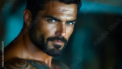 Intense Portrait of a Handsome Man with a Beard