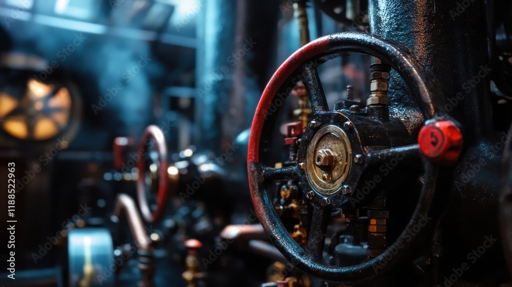 Fototapeta premium Industrial Machinery Control Valves in a Vintage Steam Engine Setting