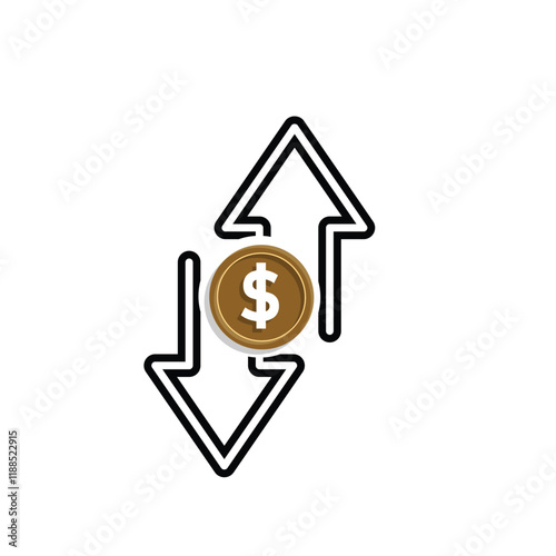 coin icon. cash back with dollar. money management vector, business and finance icon, indicating continuous movement. mixed design style