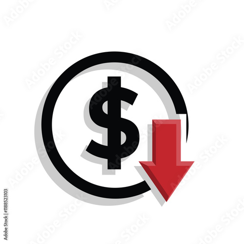 coin icon. money weakens, falls. money management vector, business and finance icon, showing continuous movement. Mixed design style