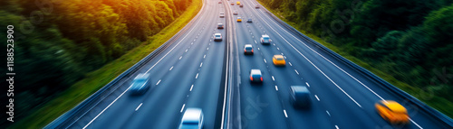 Wallpaper Mural Dynamic evening traffic on a busy asphalt highway in a green landscape aerial view urban commute concept Torontodigital.ca