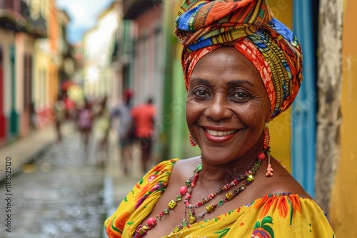 Brazilian woman in traditional attire in Salvador  Bahia. photo