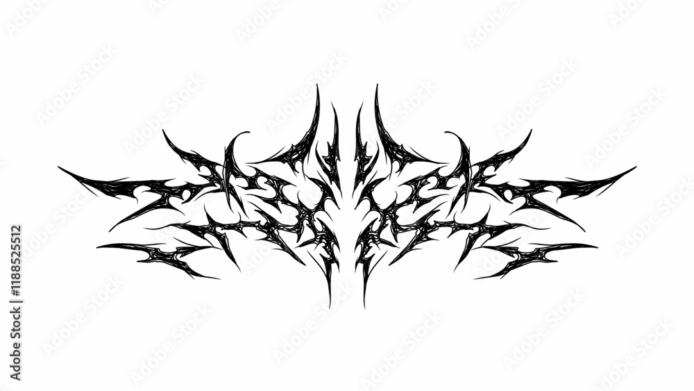 Obraz premium Cyber neo tribal vector design with sharp, symmetrical lines. Perfect for tattoos, logos, or graphic elements, offering a bold and edgy aesthetic for various creative projects