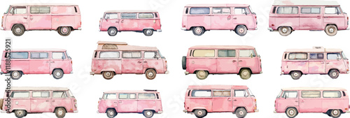 pink retro campervan watercolor clipart