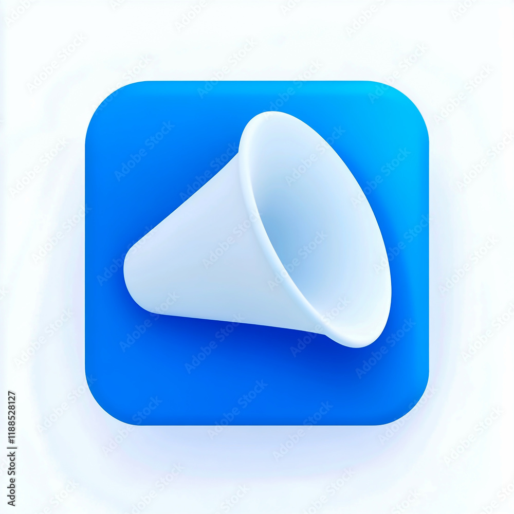 A blue and white megaphone icon on a clean white background, designed with a professional and minimal aesthetic, symbolizes communication and announcement A blue and white megaphone icon on a clean white background, designed with a professional and minimal aesthetic, symbolizes communication and announcement