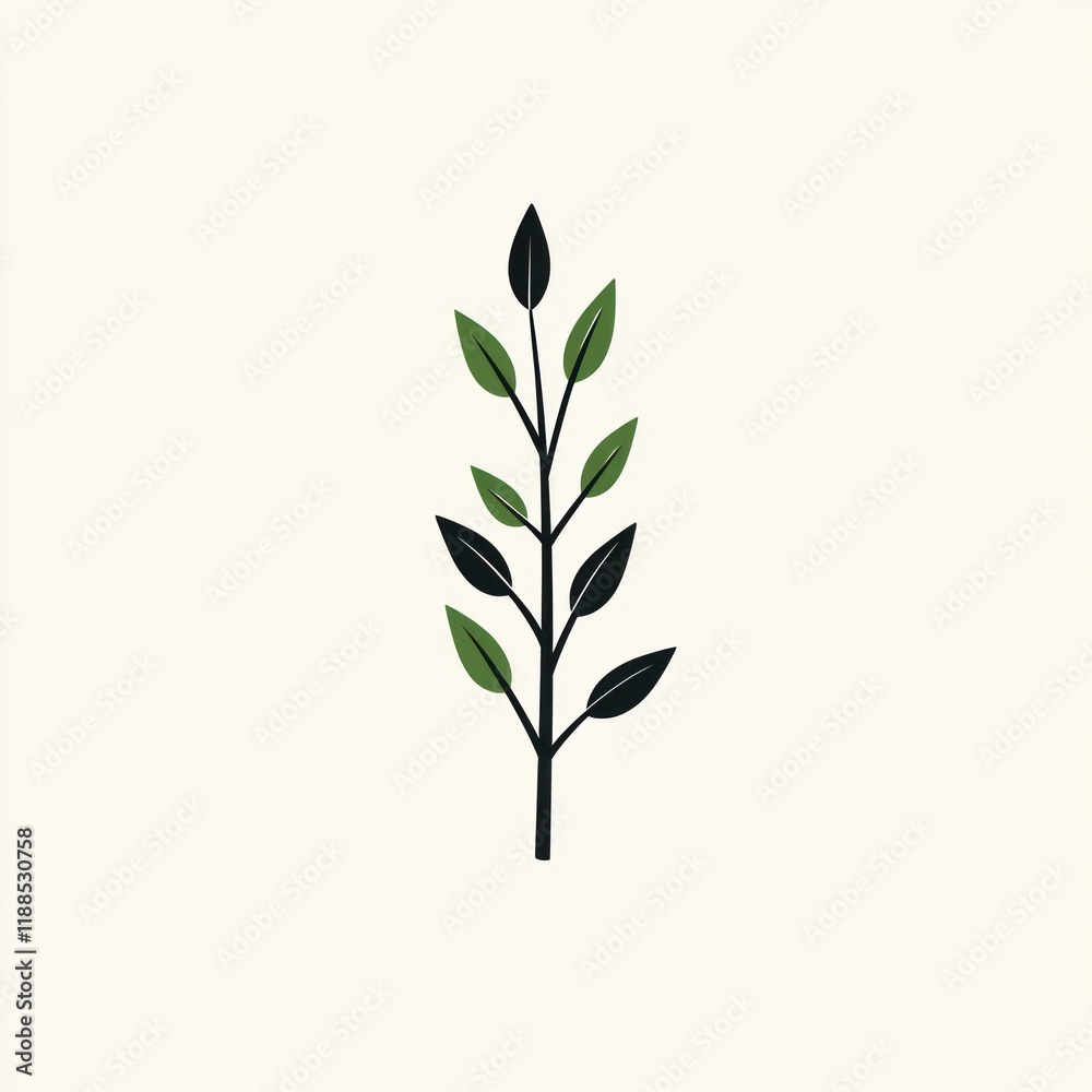 Fototapeta premium A Simple Stylized Plant With Green And Black Leaves
