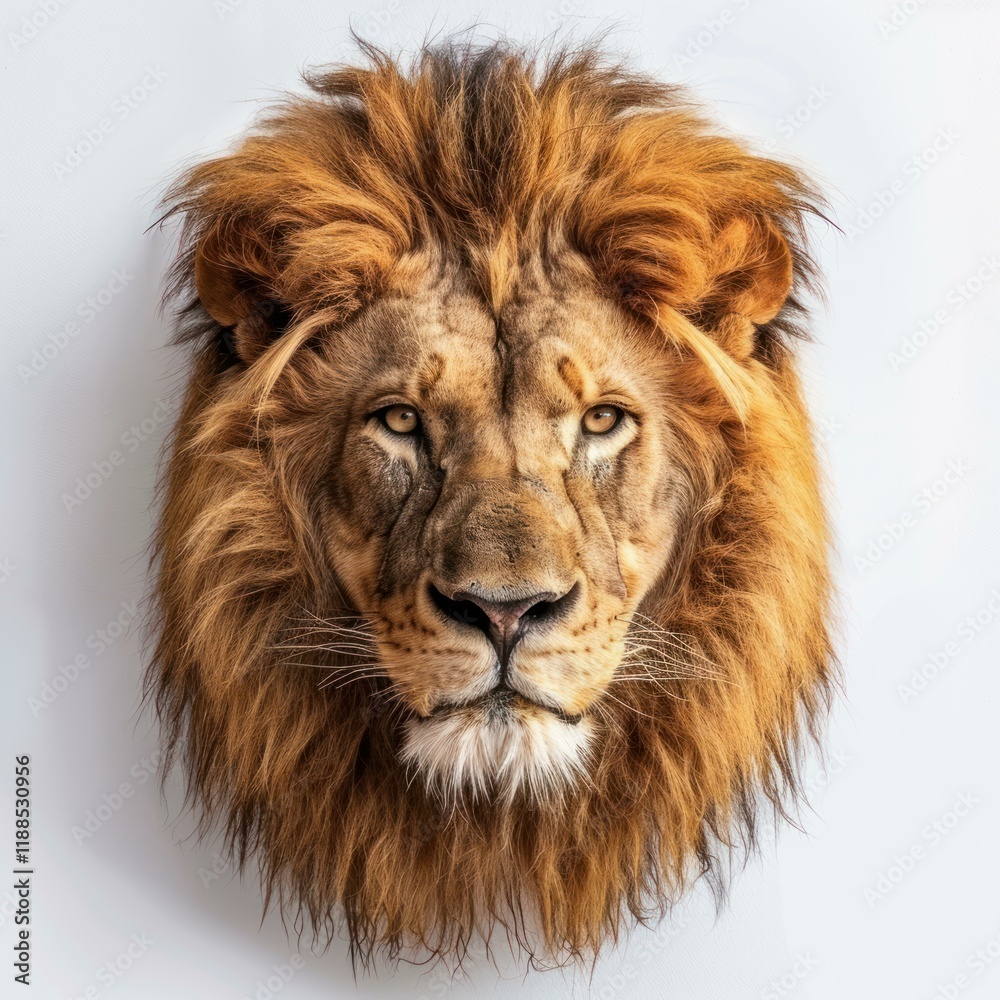Fototapeta premium Close up portrait of a male lion showing its majestic mane and intense gaze