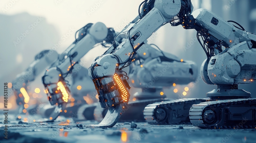 Fototapeta premium Futuristic Robotic Arms in Industrial Setting