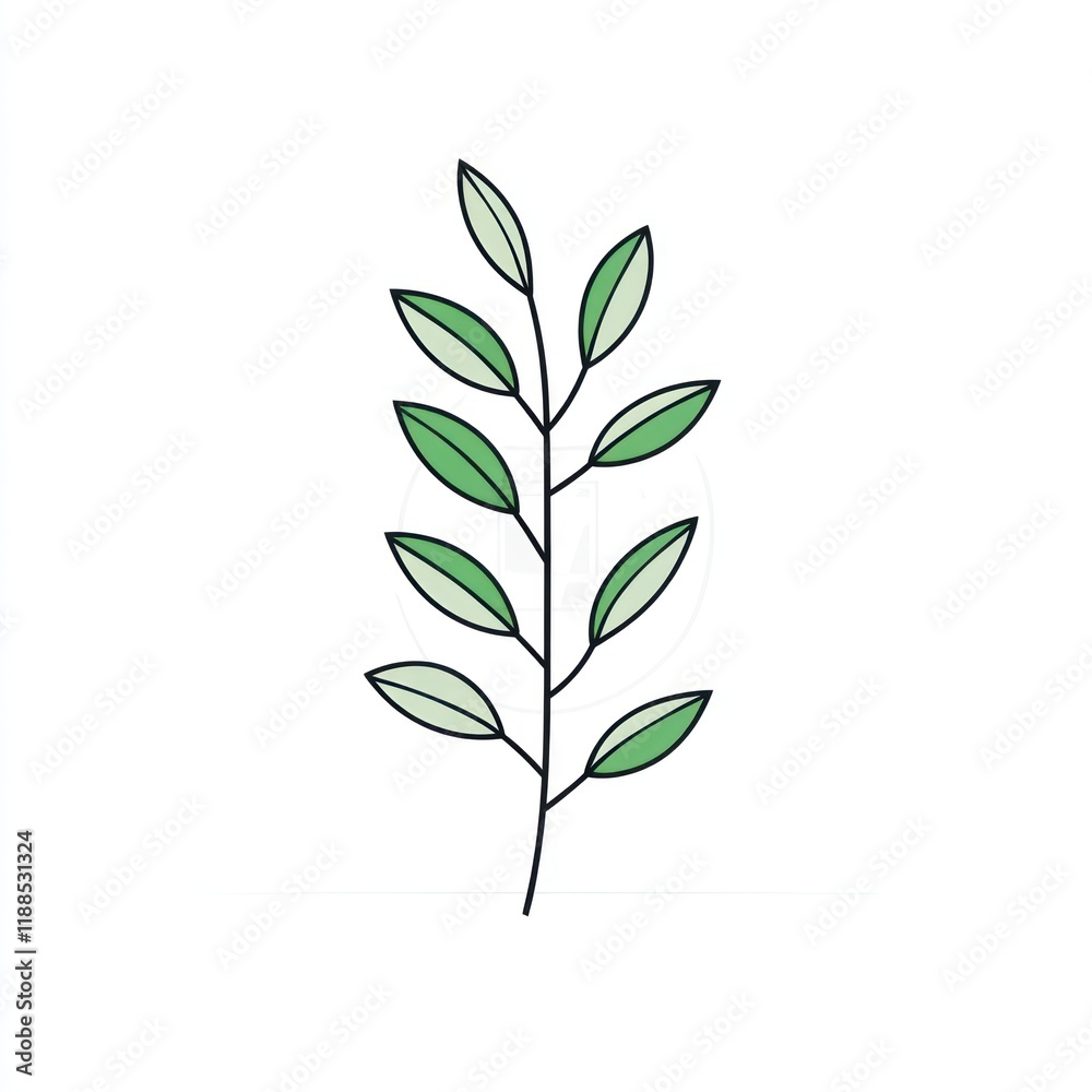 Fototapeta premium Simple Green Branch With Multiple Leaves Design