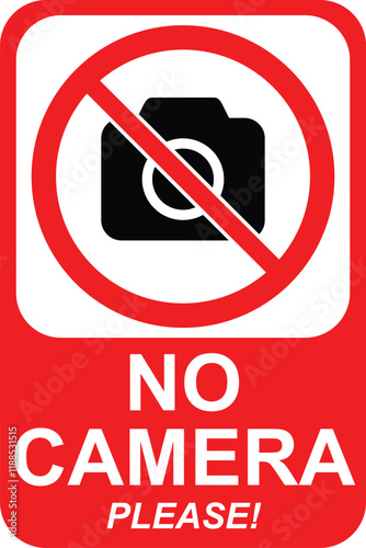 vector of no cameras allowed sign. Red prohibition no camera sign. No taking pictures, no photographs sign, no photography sign.
