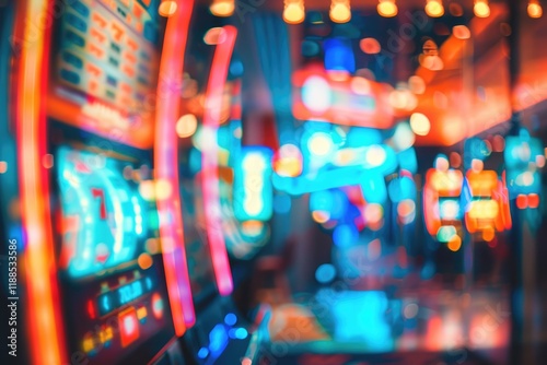 Defocused glowing slot machines in Las Vegas casino. photo