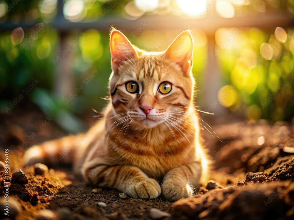 Fototapeta premium Adorable kitten naps in a muddy outdoor haven, a cozy dirt nap.