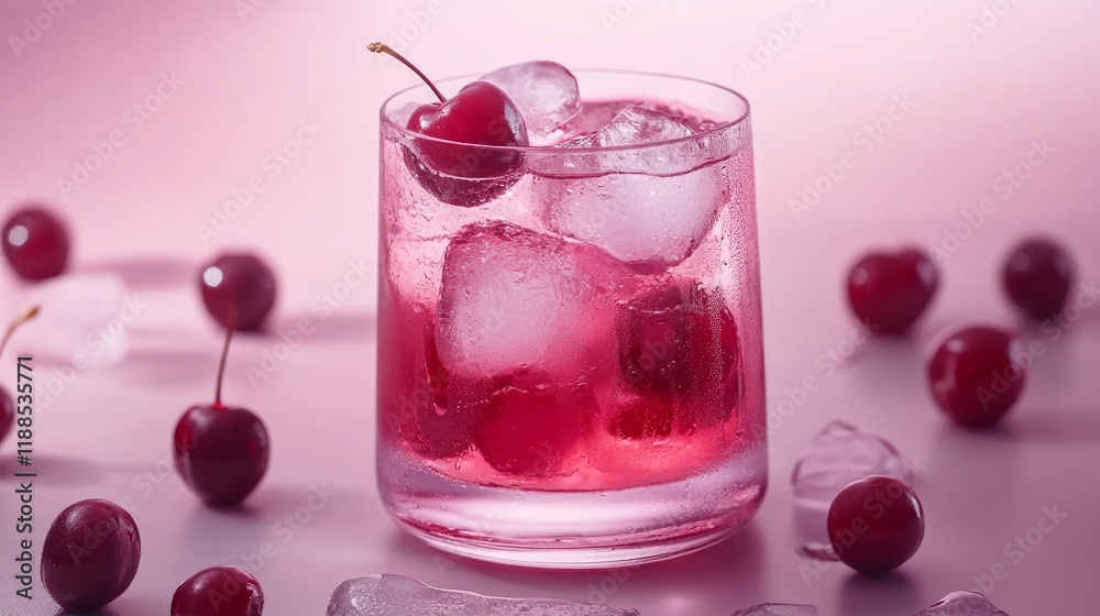 A refreshing tumbler of cherry vodka and tonic with ice A refreshing tumbler of cherry vodka and tonic with ice