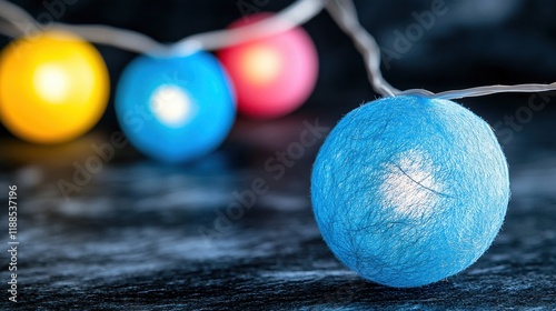 A string of colorful lights on a black surface photo