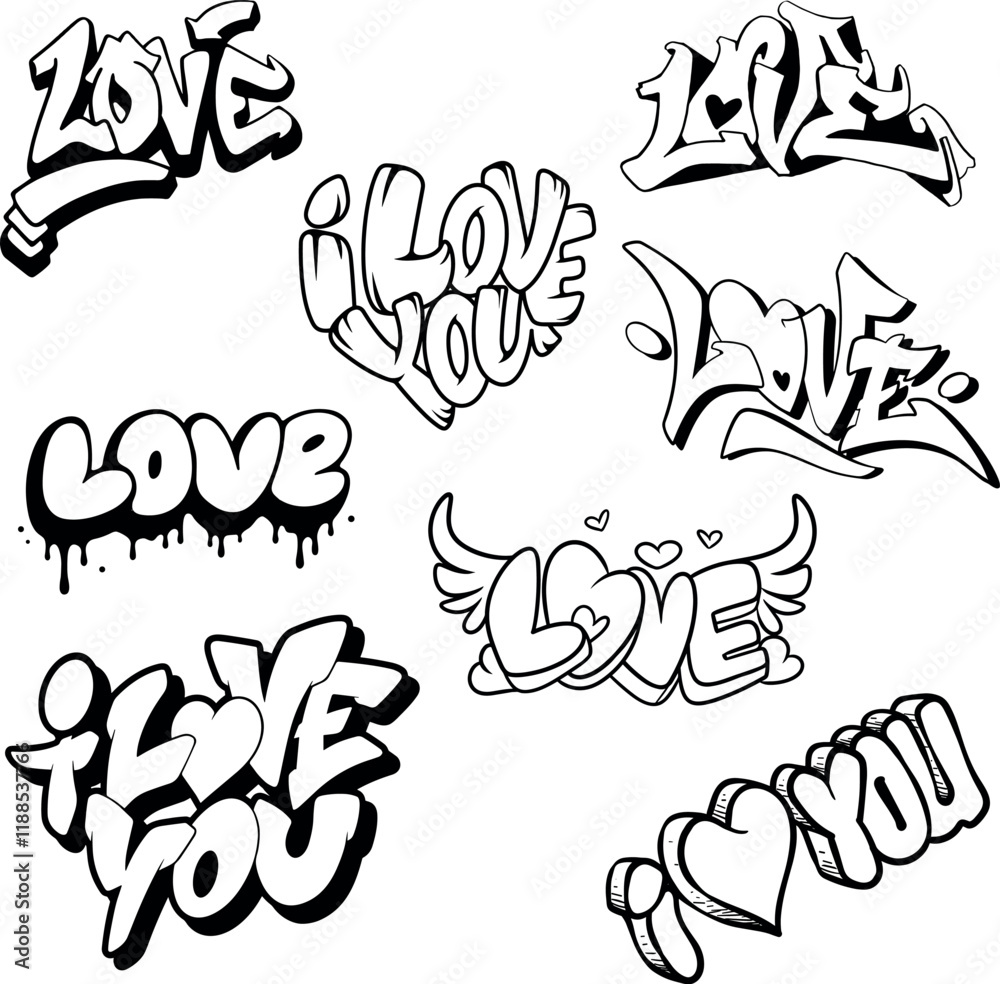 Pack love letters graffiti design