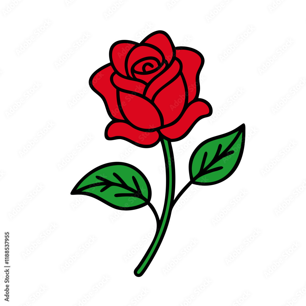 Obraz premium Rose Flower Vector Art - Minimalist Flat Flower Design Illustration