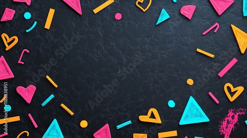 Colorful geometric shapes on dark background photo