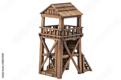 Detailed View of a Siege Tower Isolated on a transparent Background for Historical Representation
