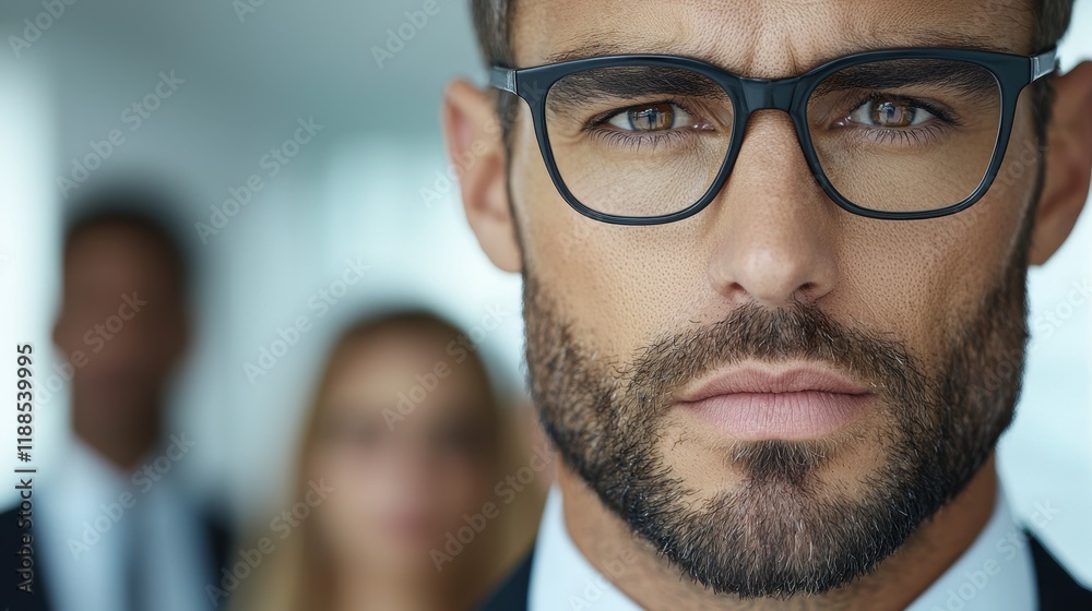 Obraz premium A man in a suit and tie with a group of people in the background