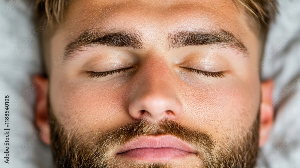 Obraz premium A man with his eyes closed and his head resting on a pillow