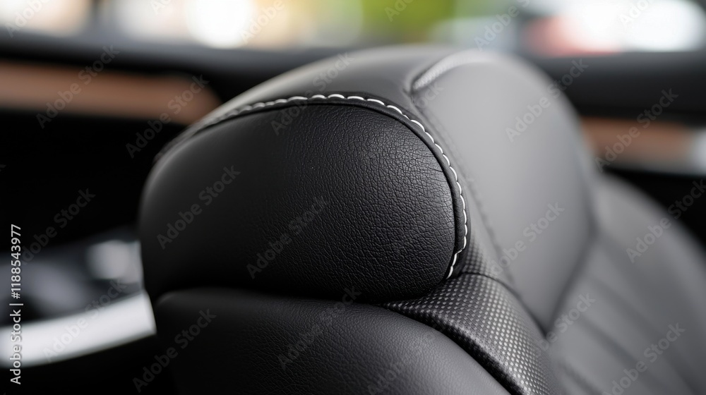 Obraz premium A close up of a black leather seat in a car