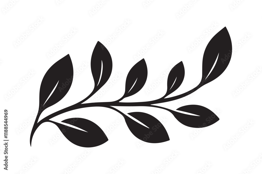 Fototapeta premium Branch with Teardrop Leaves Silhouette