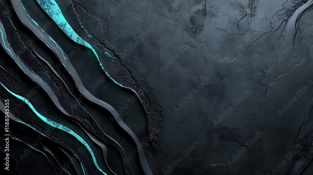 Obraz premium Abstract dark textured surface with turquoise lines