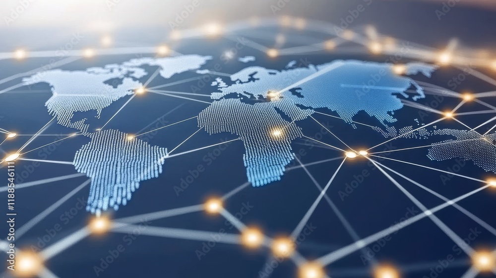 Obraz premium Global Network Connection: A World Map Visualization of Interconnectedness
