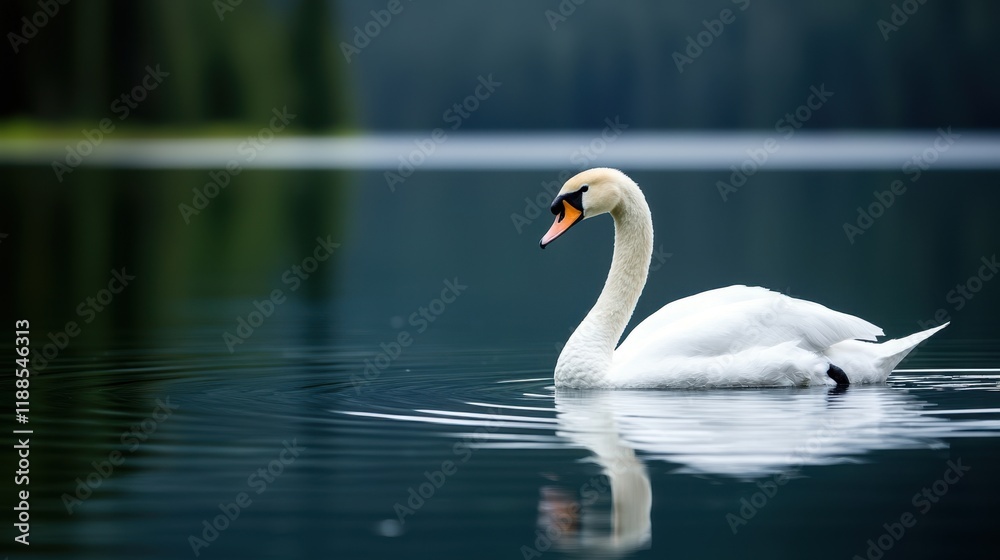 A white swan floating on top of a body of water A white swan floating on top of a body of water