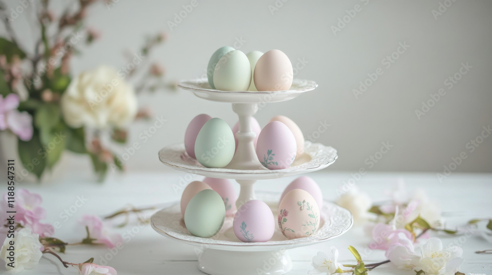 Pastel Easter eggs with bows in Victorian style, featuring ornate, vintage-inspired decorations Pastel Easter eggs with bows in Victorian style, featuring ornate, vintage-inspired decorations