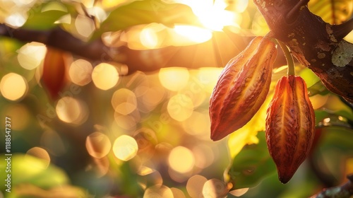 Golden Hour Cocoa Pods: A Tropical Sunset Harvest