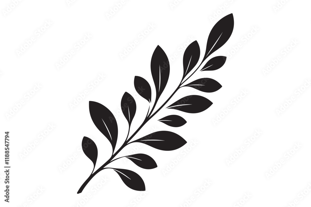 Fototapeta premium Branch with Teardrop Leaves Silhouette