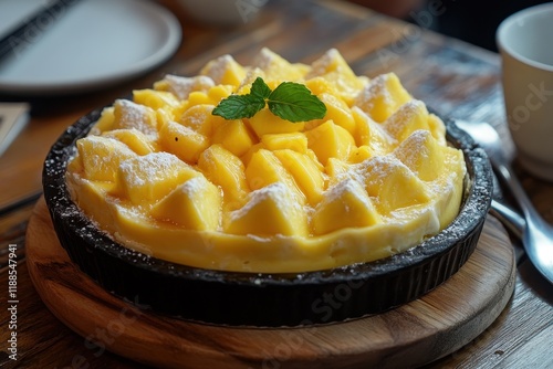 Mango cheese pie bingsu a Korean dessert in Bangkok Thailand photo