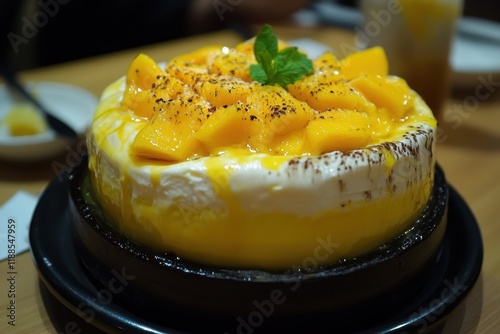 Mango cheese pie bingsu a Korean treat in Bangkok Thailand photo