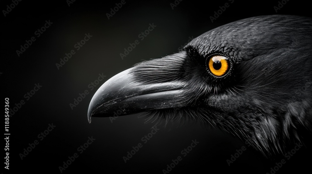 A close up of a black bird with yellow eyes A close up of a black bird with yellow eyes