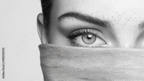 A woman with freckles covering her face with a scarf