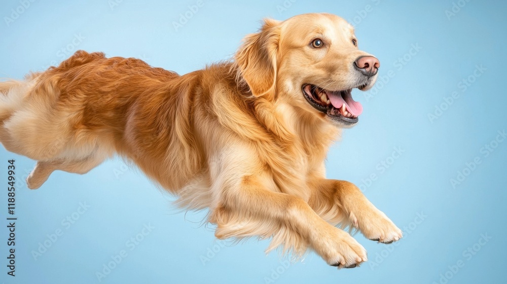 A golden retriever dog jumping in the air with its mouth open A golden retriever dog jumping in the air with its mouth open