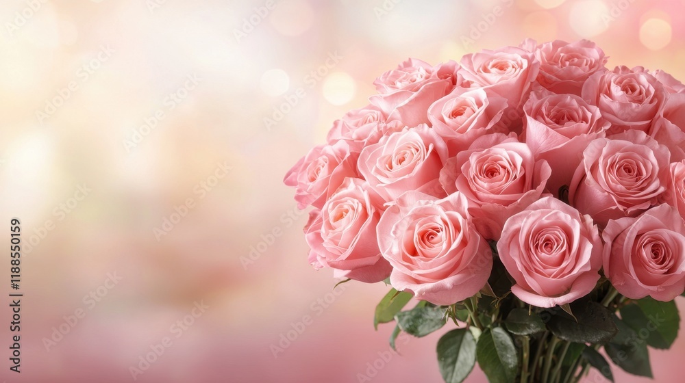 A bouquet of pink roses in a vase on a table A bouquet of pink roses in a vase on a table