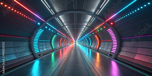 Fototapeta Naklejka Na Ścianę i Meble -  A Futuristic Sci-Fi 3D Rendered Tunnel with Innovative Design