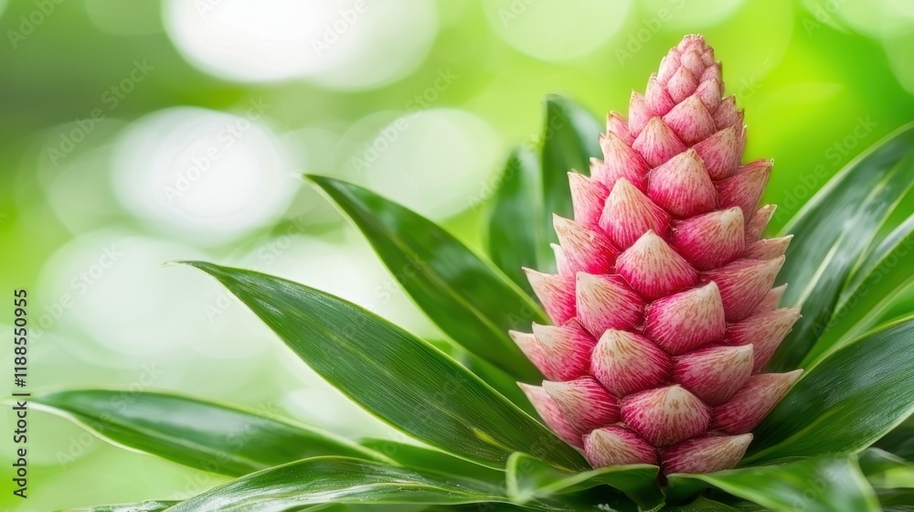 A close up of a pink flower with green leaves A close up of a pink flower with green leaves