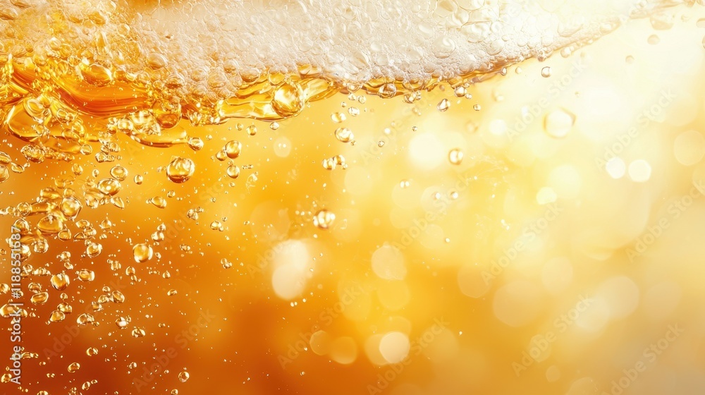 A close up of a glass of beer with bubbles