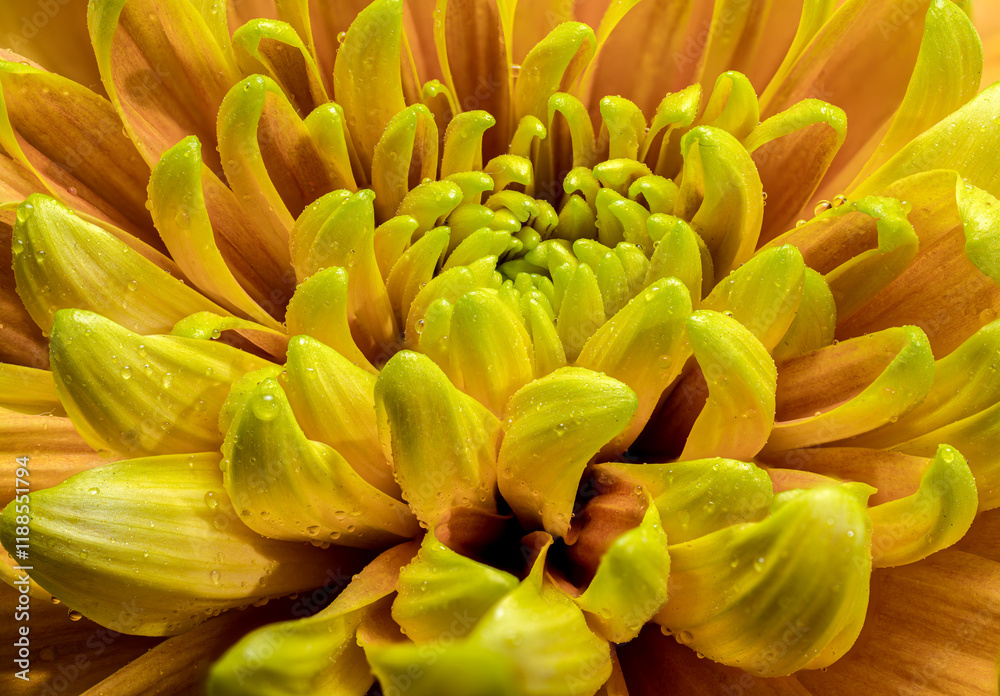 Fototapeta premium Yellow golden autumn Chrysanthemum macro photography