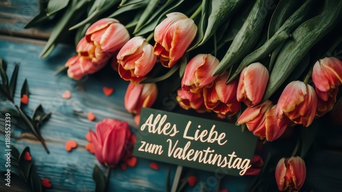 Alles Liebe zum Valentinstag – Vibrant Tulip Bouquets with Romantic Lighting and Golden Message photo