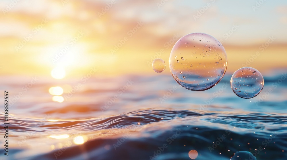 A couple of bubbles floating on top of a body of water A couple of bubbles floating on top of a body of water
