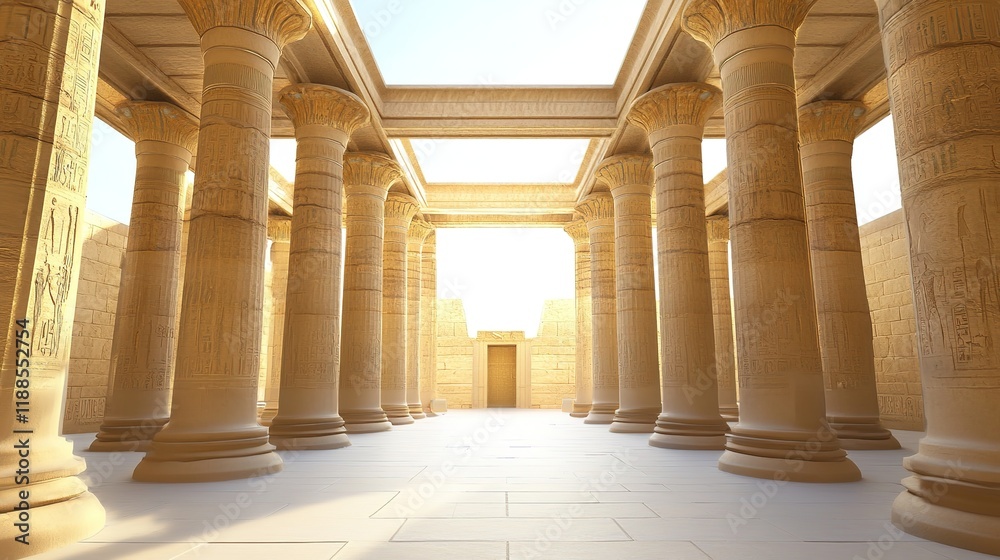 Fototapeta premium Ancient Egyptian Pillars Full Front View Cinematic Style on White Background